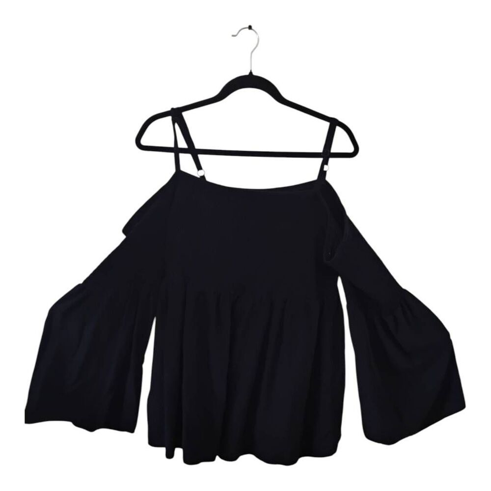 Torrid Plus Size Challis Black Cold Shoulder Bell Sleeve Blouse Size 2X